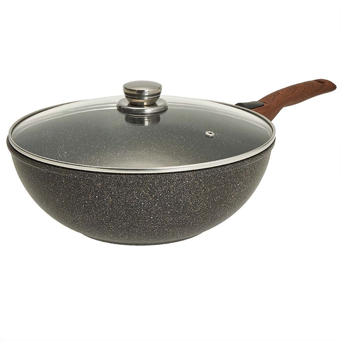 Сковорода-Вок Мегалит с крышкой 28 см. (съемная ручка soft-touch, коричневый). Гардарика 0728-18-01-10