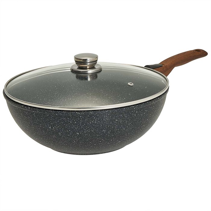 Сковорода-Вок Мегалит с крышкой 28 см. (съемная ручка soft-touch, синий). Гардарика 0728-14-01-10