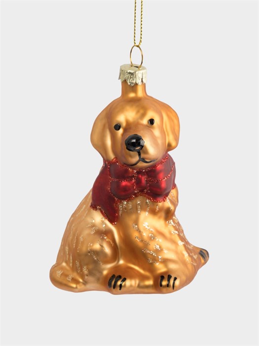 Игрушка елочная Собака с бантом 7х9 см. стеклянная. Anna Lafarg ANLAF-DF24-KH077