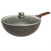 Сковорода-Вок Мегалит с крышкой 28 см. (съемная ручка soft-touch, коричневый). Гардарика 0728-18-01-10